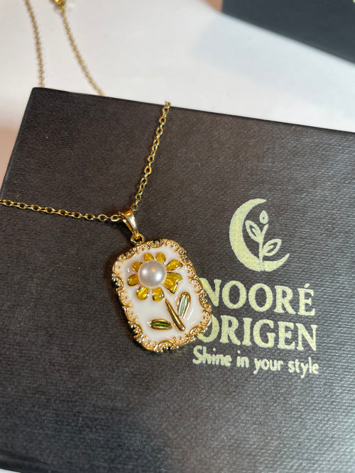 Dainty White Sunflower Locket Necklace