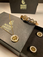 Nooré Origen Pavé Logo Necklace, Earrings & Cuff Set