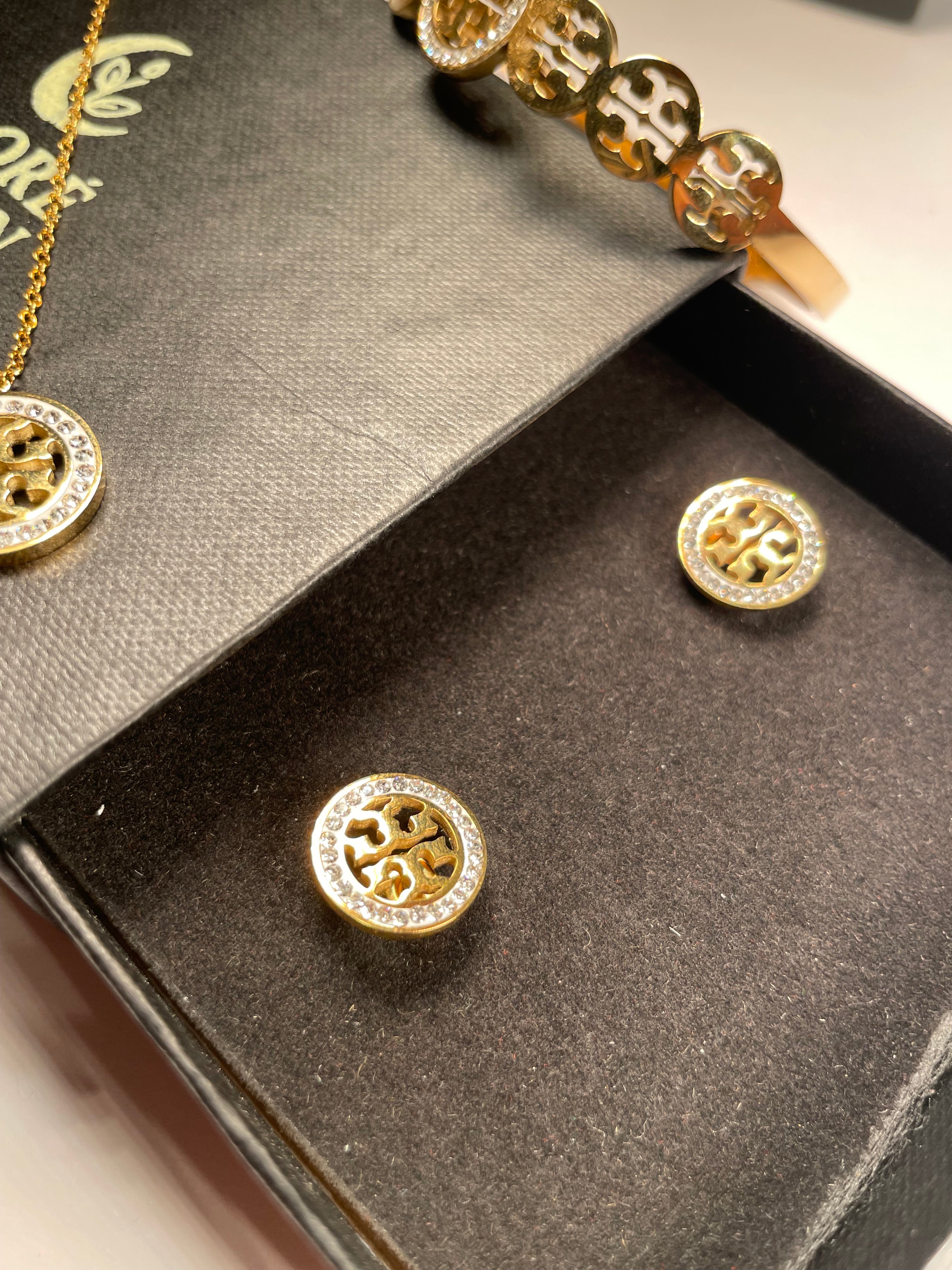 Nooré Origen Pavé Logo Necklace, Earrings & Cuff Set